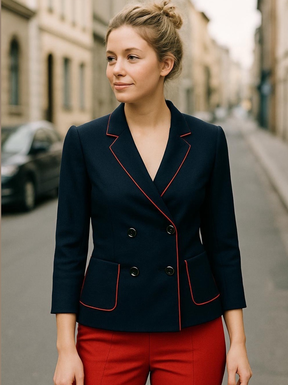 : Rossani Italy Blue Red Trim Wool Blazer Jacket Size 10